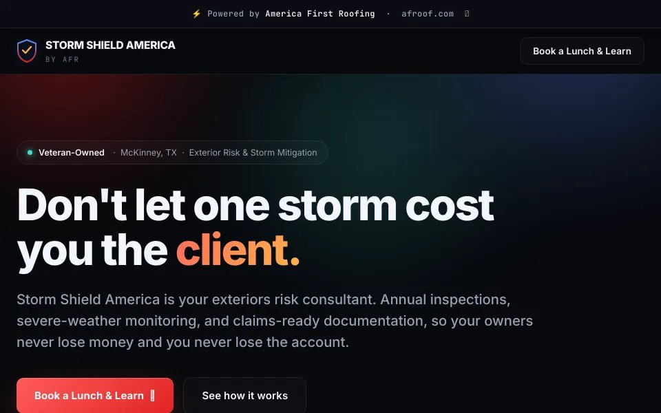 Storm Shield America exterior risk management website hero